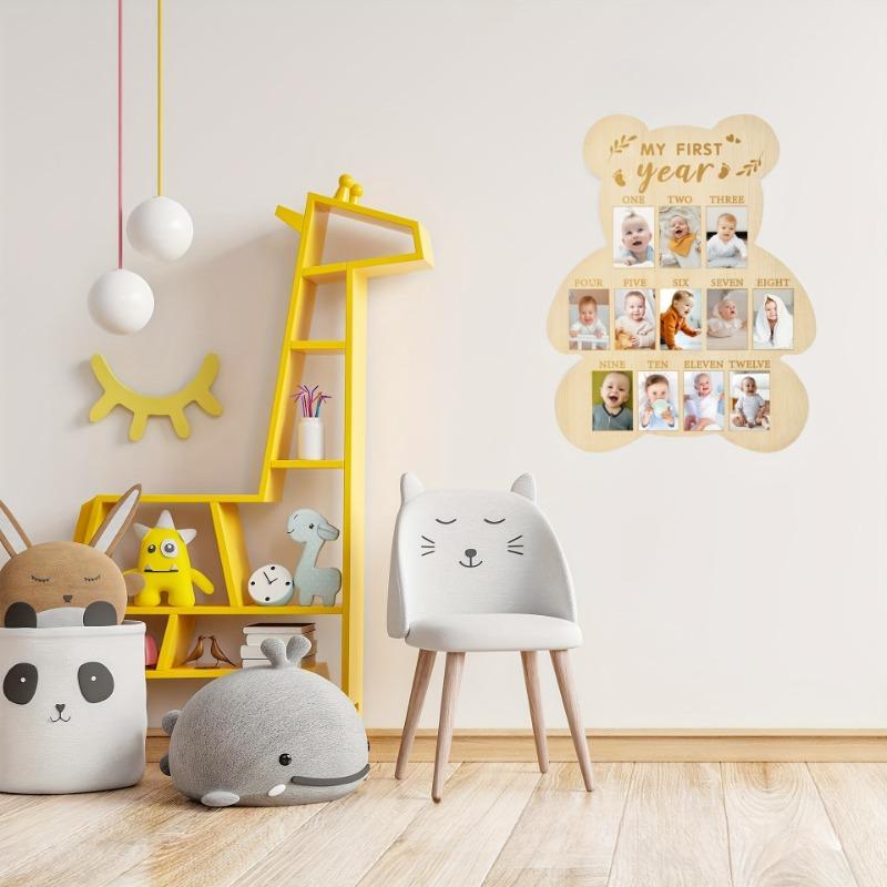 Wooden Baby’s First Year Picture Frame Bear-Shaped Baby Keepsake Poster Frame 12 Month Milestone Board Newborn Calendar