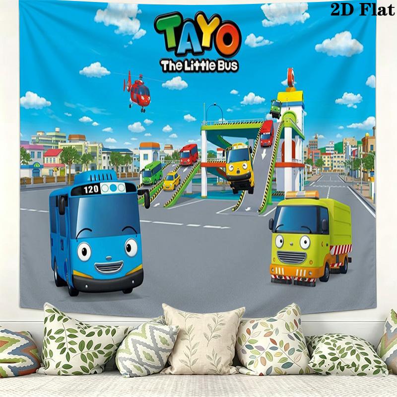 Tayo the Little Bus Wall Tapestry Aesthetic Wall Hanging Printed Fabric Blanket Decorative Tapestries for Bedroom Living Room Home Decor