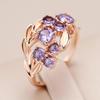 Hollow Leaf Golden Rings for Women Sparkling Round Purple Zircon Rings Vintage Fashion Jewelry