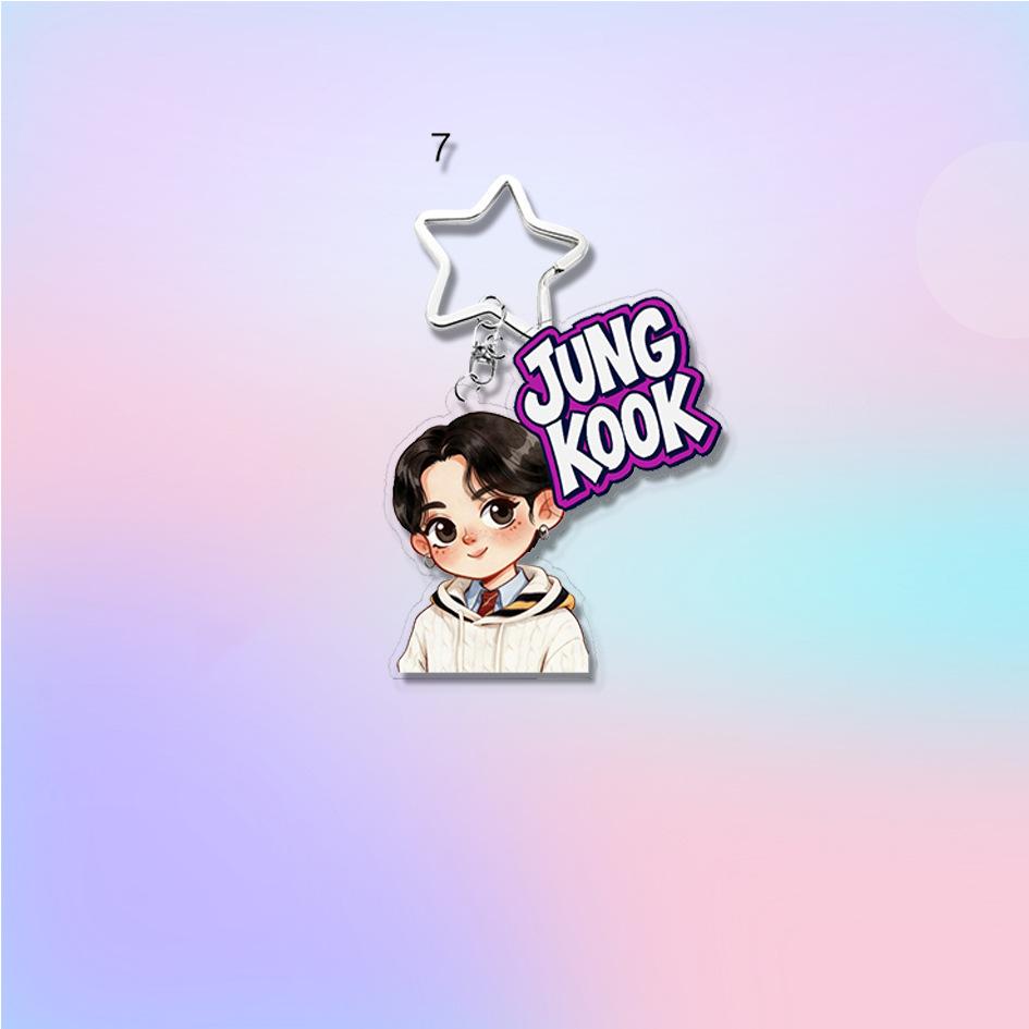 7 шт. Мультяшный брелок в стиле школьной формы BTS, Фигурка Bangtan Boys с цветной биркой и подвеской-звездочкой, Подвеска на сумку K-pop идола для фанатов ARMY
