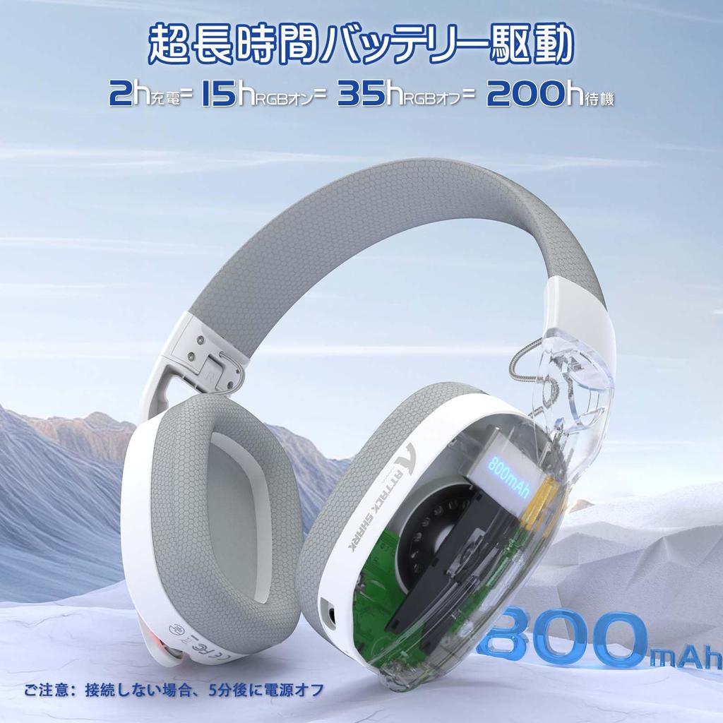 Игровая гарнитура MAMBASNAKE x ATTACK SHARK L90 со светодиодной подсветкой, беспроводная, легкая, с объемным стерео звуком 40 мм, с отсоединяемым микрофоном, RGB, складная