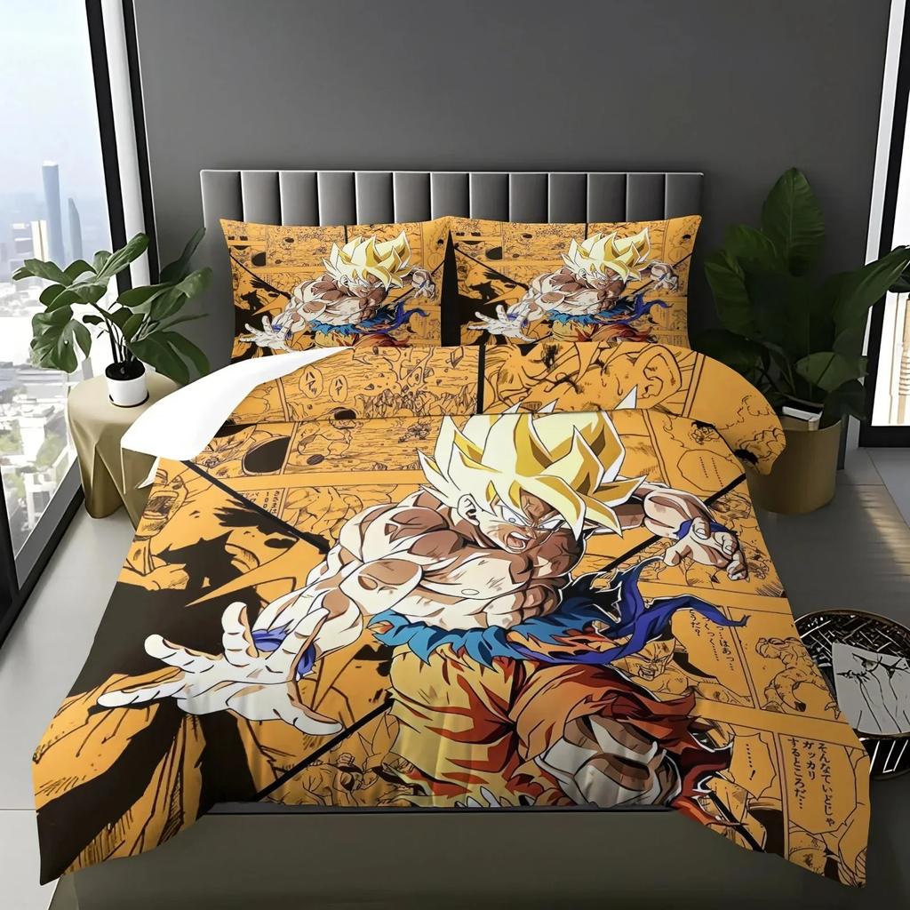 2026 Hot Sale Japanese Anime Dragon Ball Son Goku Bedding Set Quilt Cover Twin Full Bedroom Bed Decor for Teens Best Gifts