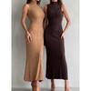 Sleeveless Knitwear Turtleneck Long Dress Female Slim Elegant Fashion Ribbed Knit Dress for Women Maxi Dress