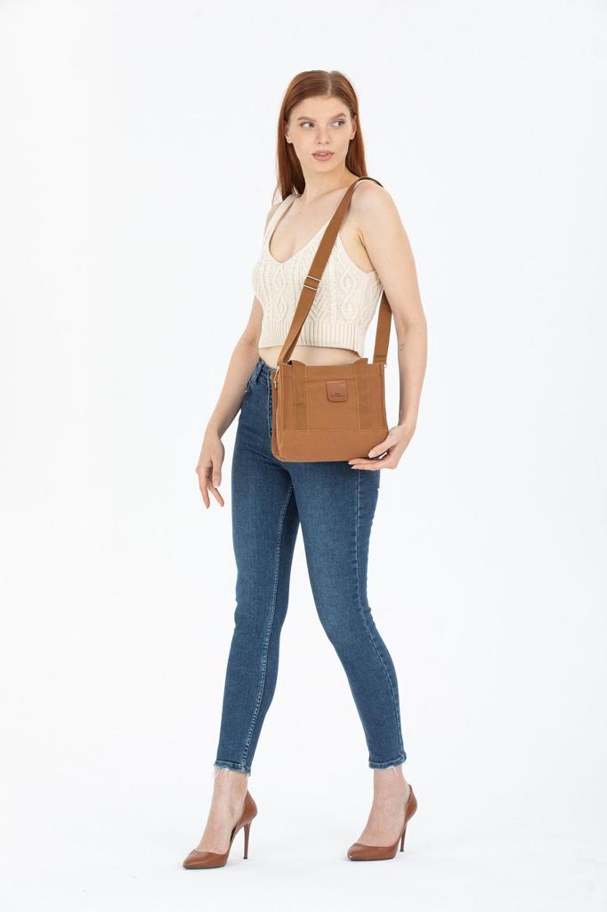 Women's Stylish and Useful Shoulder Bag Women's Cream Canvas Crossbody Mini Tote Bag Hand Shoulder Bag