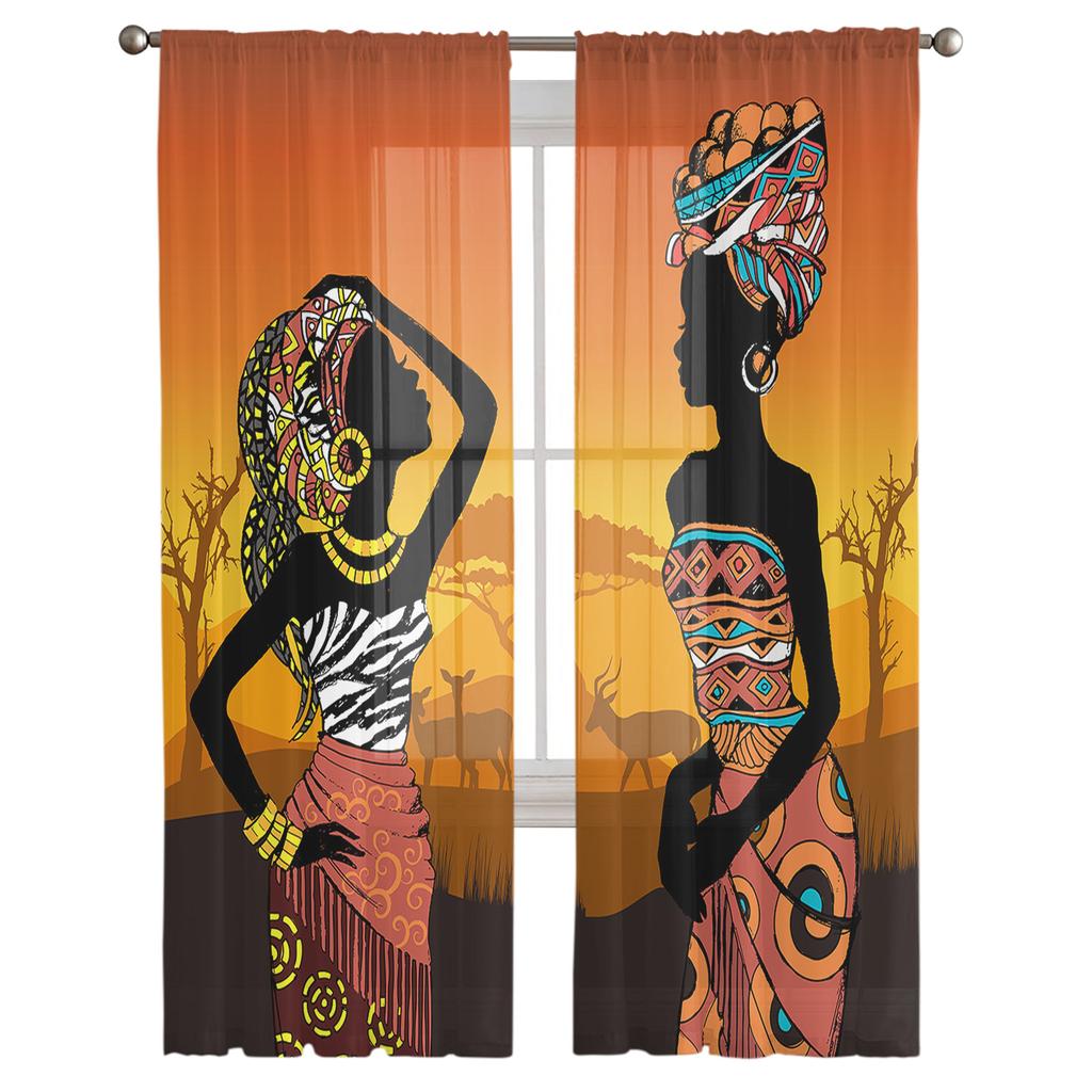 Этнический стиль, африканский женский черный народный костюм, прозрачные шторы для спальни, гостиной, вуаль, оконные шторы, тюлевые шторы, детская комната