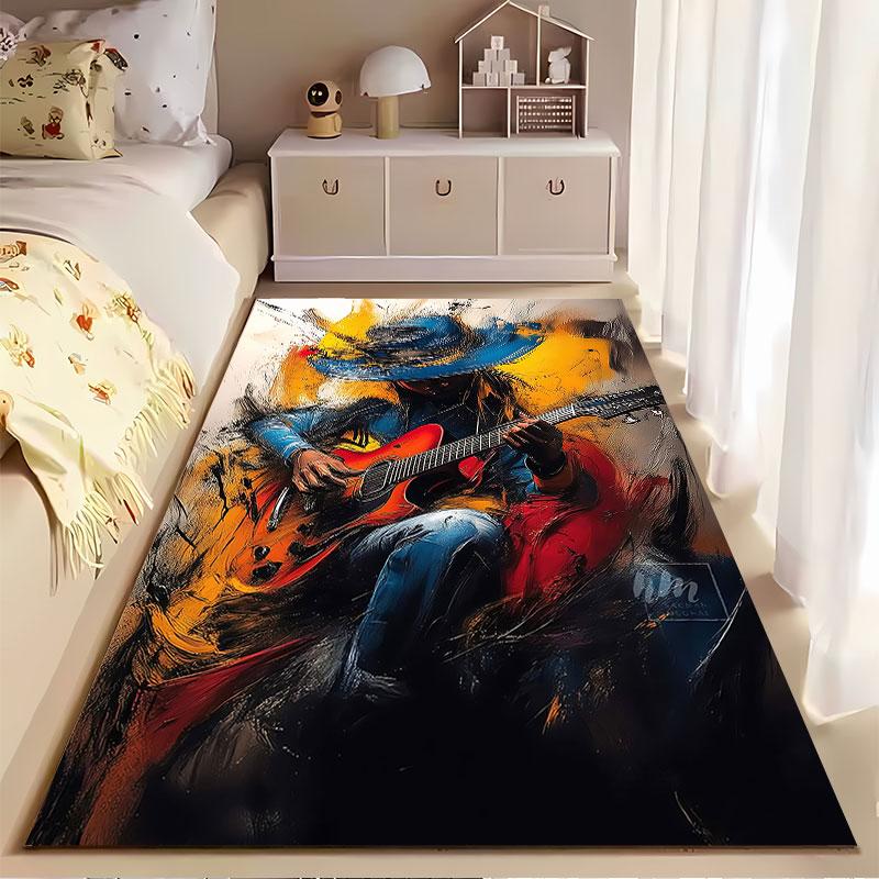 Colorful Guitarist Art Design suitable as a non-slip mat for the living room or bedroom sofa