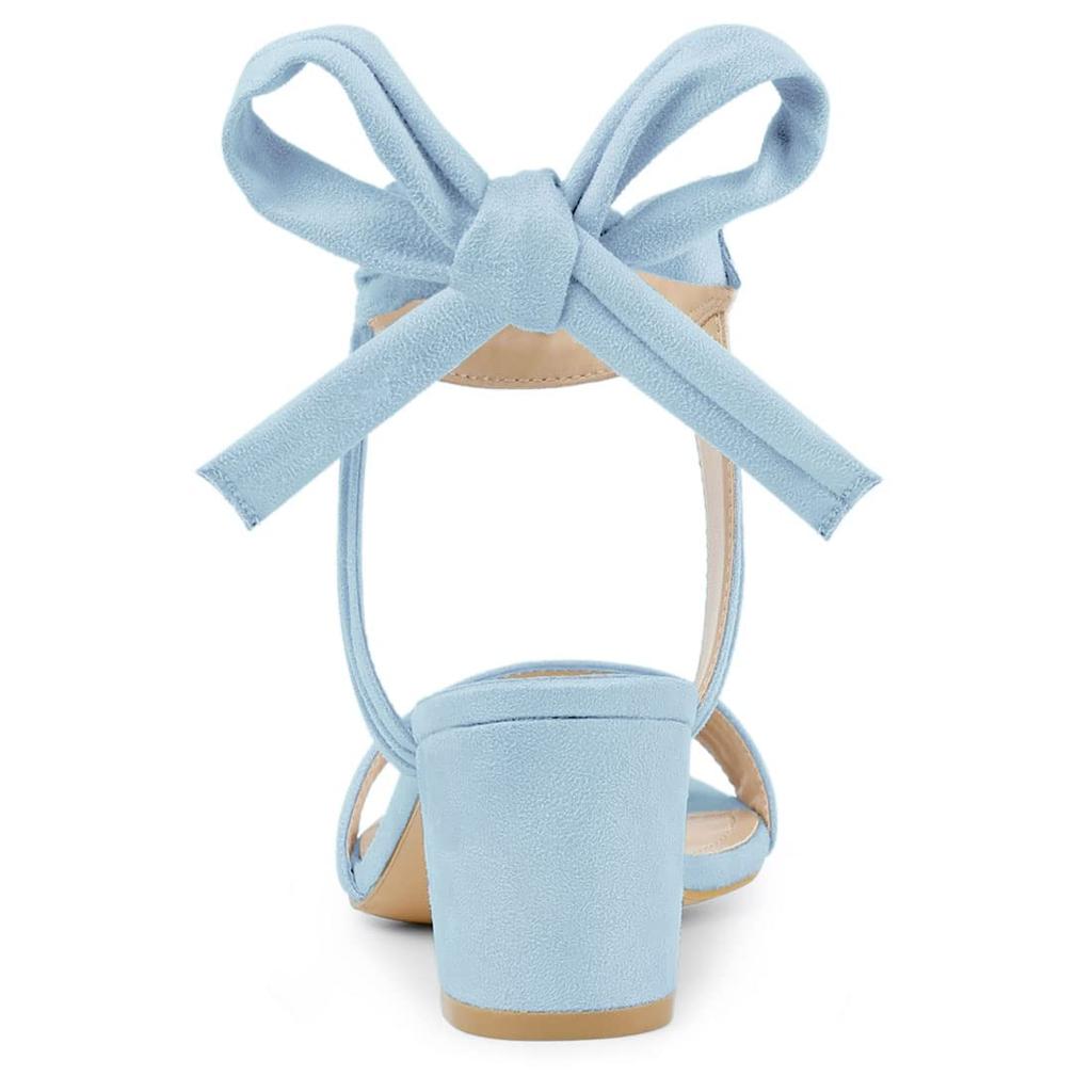 Allegra K Women's Open Toe Sandals with Ankle Tie and Back Block Heel, Sky Blue, Size 25.5cm