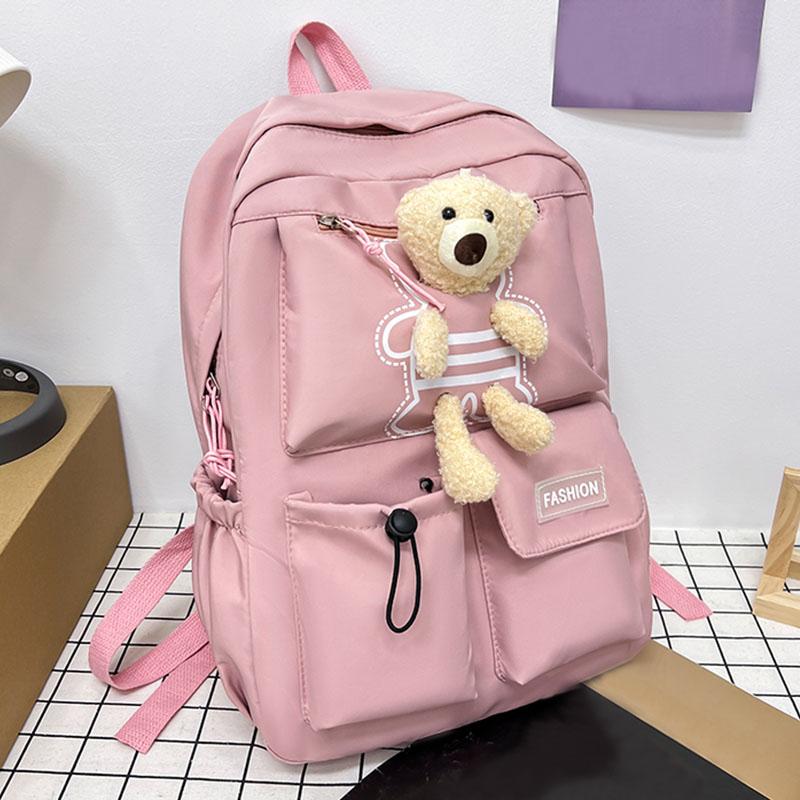 Модный Рюкзак с Этикеткой "FASHION" для Ежедневных Поездок и Прогулок Стильный Многоцветный Легкий Повседневный Вместительный Рюкзак с Деталями в Виде Медвежонка