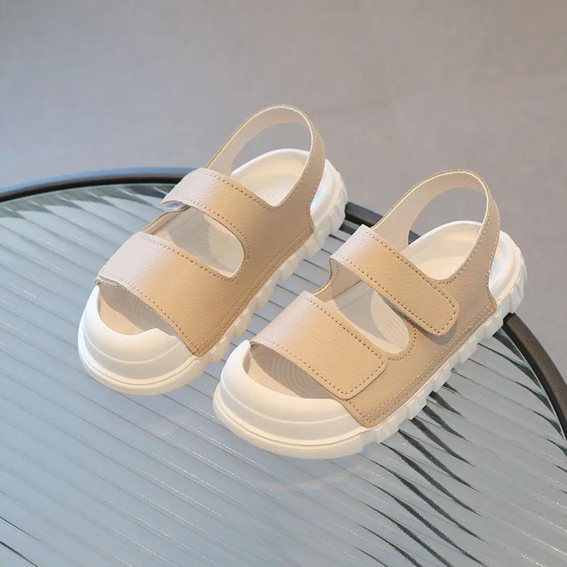 Girls Sandals Boys Beach Shoes 2024 New Kids Fashion Casual Shoes Solid Color Anti-kick Children Beach Sandals for Summer PU