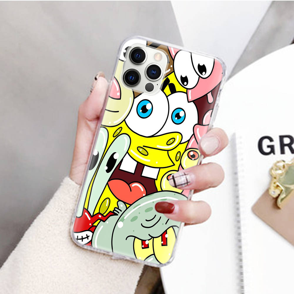 JS45 SpongeBob Friend Прозрачный чехол для Samsung A04 A14 A23 M33 M53 Realme 10 9 C35 C55 VIVO Y02 X80 Infinix Hot 30 Note 11 Tecno Spark 8P Pro