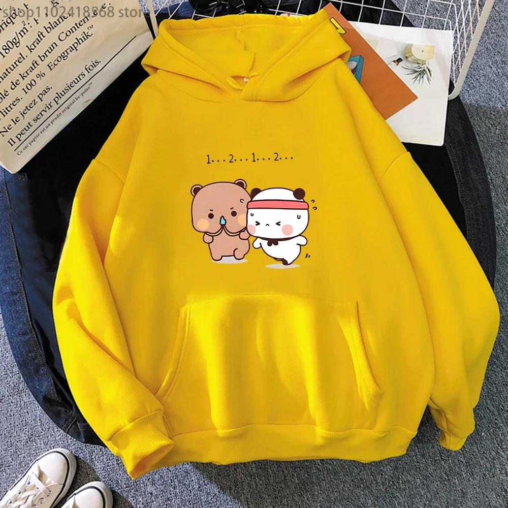 Женская толстовка Kawaii с пандой, милая парная толстовка Bubu и Dudu занимаются спортом, топы для девочек, длинный рукав, карманная одежда