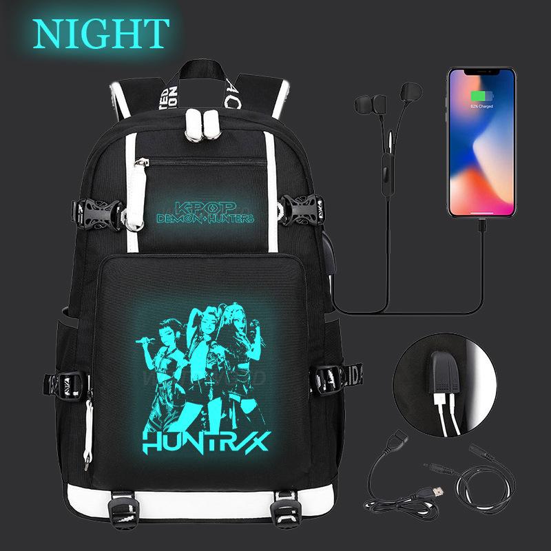 K-pop Охотники на демонов Светящийся школьный рюкзак Многофункциональный с USB Рюкзак Модный студенческий повседневный рюкзак
