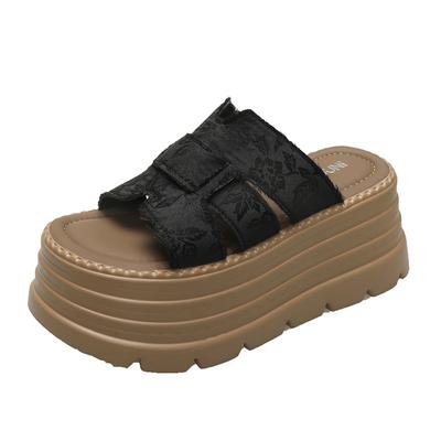 Модные 8-сантиметровые каблуки Высокая платформа Женские шлепанцы с открытым носком Дизайнерские босоножки на крестообразной платформе Новая летняя обувь для женщины Пляжные шлепанцы с бусинами