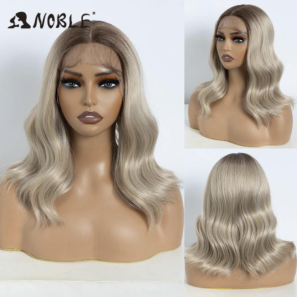 Noble Synthetic Lace Front Wig Body Wave Wig 14 Inch Middle Part Lace Wigs For Women Lace Front Wig Ombre Blonde Golden Wig