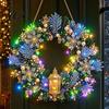 DIY Home Holiday Decor Acrylic Christmas Faux Pearl Art Hanging Kit, Lighted Wreath 3D Beaded Craft Sparkling Gemstone Project Kit with LED