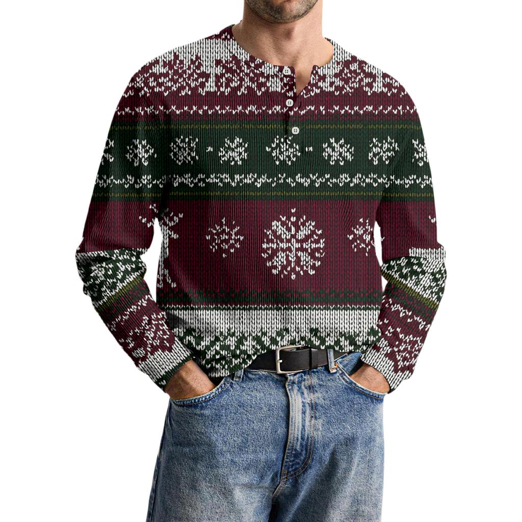 Men's Casual Knit Button-Up Long-Sleeve Shirt