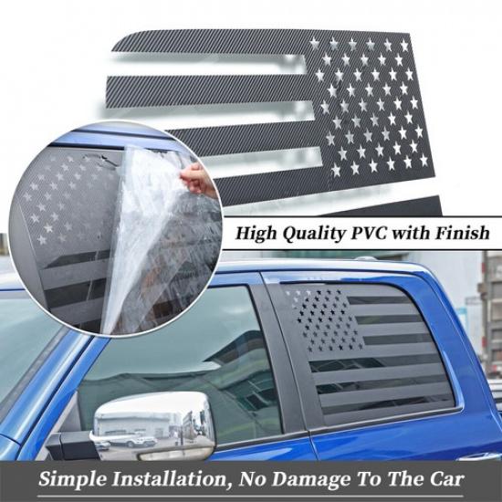 US Flag Rear Window Side Trim Stickers Decal for Dodge Ram 1500 2010-2017 Carbon