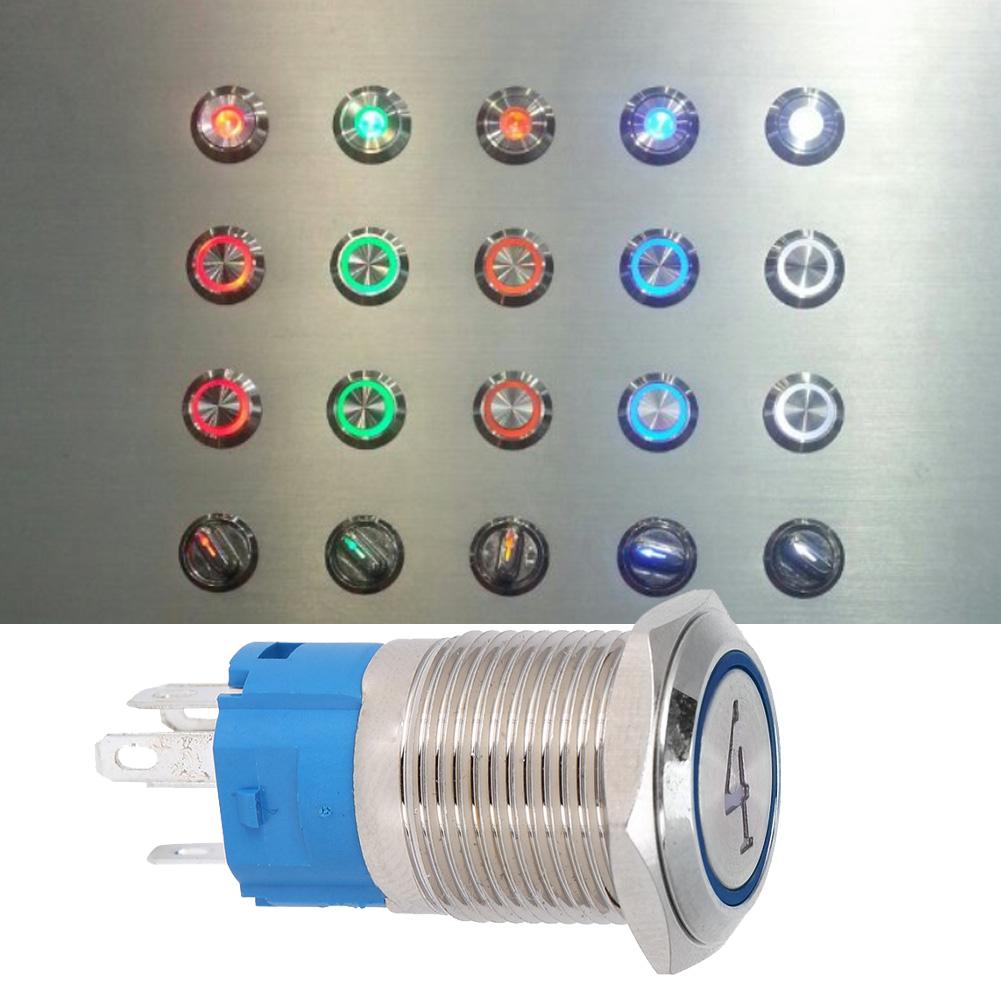 2 шт. 5-контактный металлический кнопочный переключатель 16 мм с плоской головкой, самовозвратный переключатель со световой индикацией, номер 4(12 В постоянного тока Синий)
