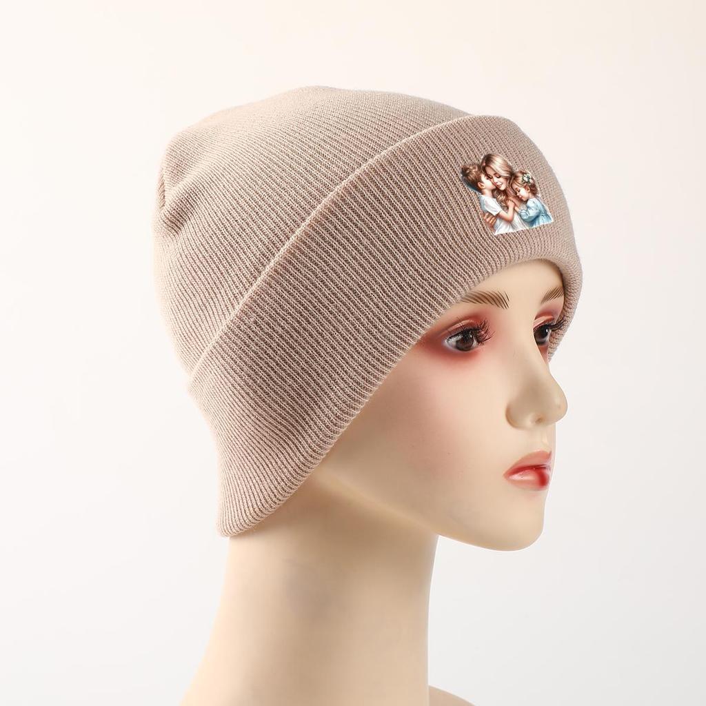 Mother Family Print Knit Hat Beanie, Man Cap Winter Fit Headwear Headwear Knitted Cap Beanie
