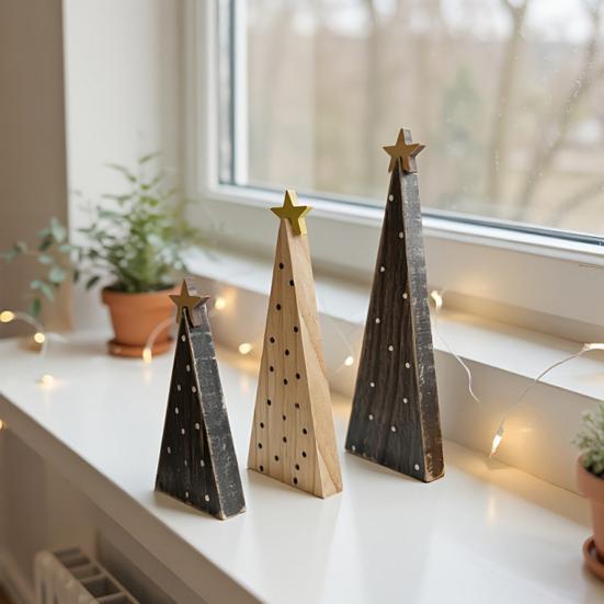 3Pcs Rustic Wood Christmas Trees Handmade Shelf Decor for Mantel & Tabletop Farmhouse Holiday Ornaments