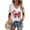 Christmas Santa Hat Glittery Red Bow Tshirt For Unisex Vneck Festive Holiday Party Tops Unisex Merry Christmas Soft Tee