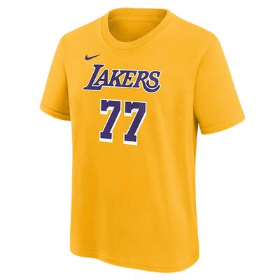 Nike Футболка Los Angeles Lakers NBA Лука Дончич Удобная Приятная к коже Простая Цифровая Буквенная С коротким рукавом Детские Топы Желтый Z2B7BCMWLAKLD-NFG