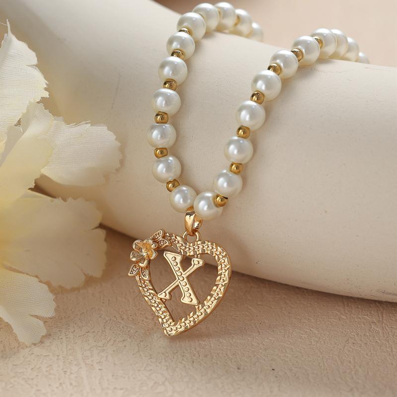 Винтажные цветочные буквы сердечки кулон ожерелья для женщин роскошные искусственные жемчужные цепочки ожерелья корейские ювелирные изделия подарки