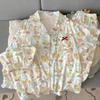 Puppy Sweet Imitation Cotton Edge Pajamas Women'S Summer Wind Loungewear Short Sleeves Can Be Worn Outside Three-Piece Set