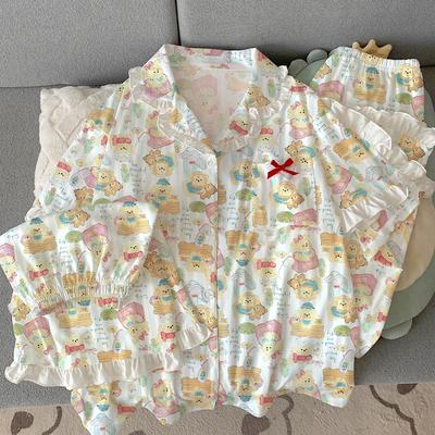 Пижама женская летняя из хлопка с имитацией кружева, с короткими рукавами, для дома и улицы, комплект из трех предметов