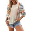 Женский вязаный пуловер в полоску с цветными блоками - Рукава средней длины, Универсальная повседневная мода