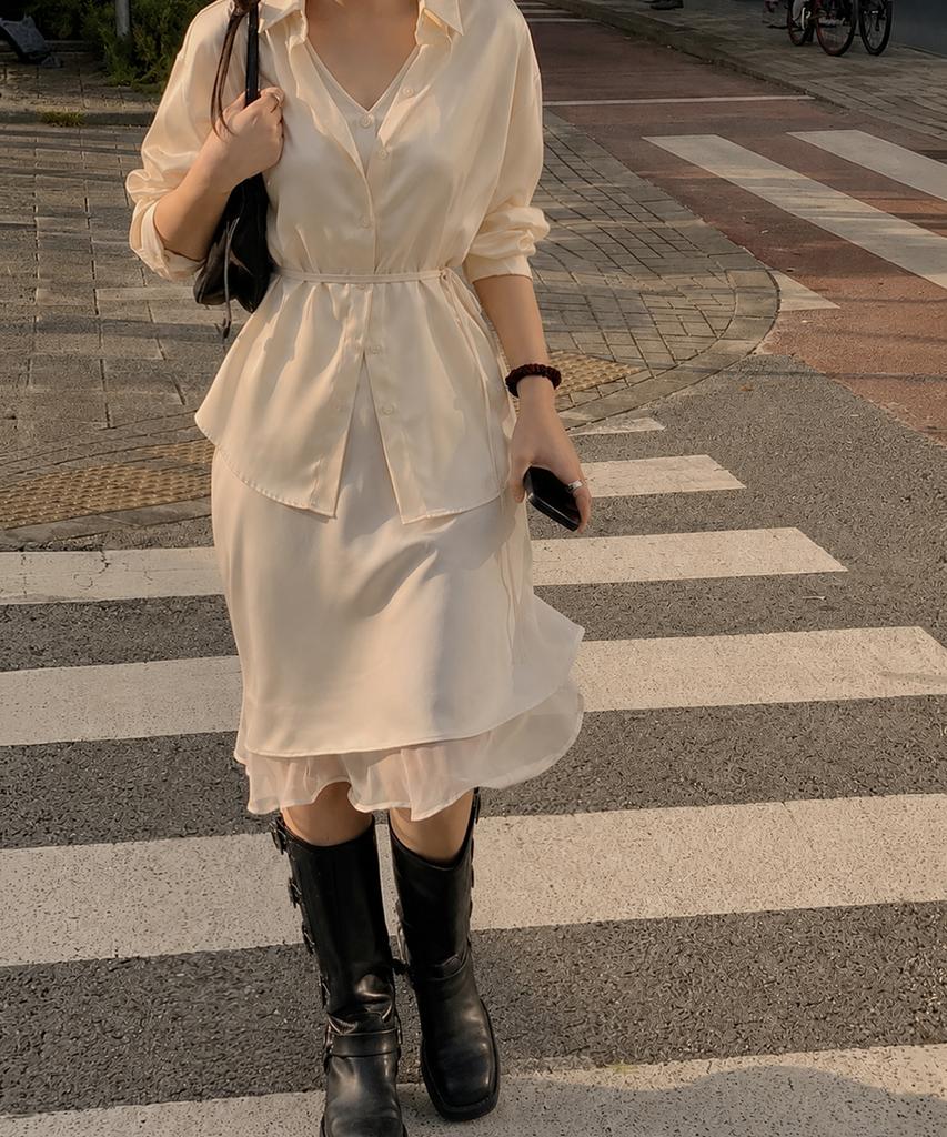 CAMINO Strap Layered Shirt Ivory