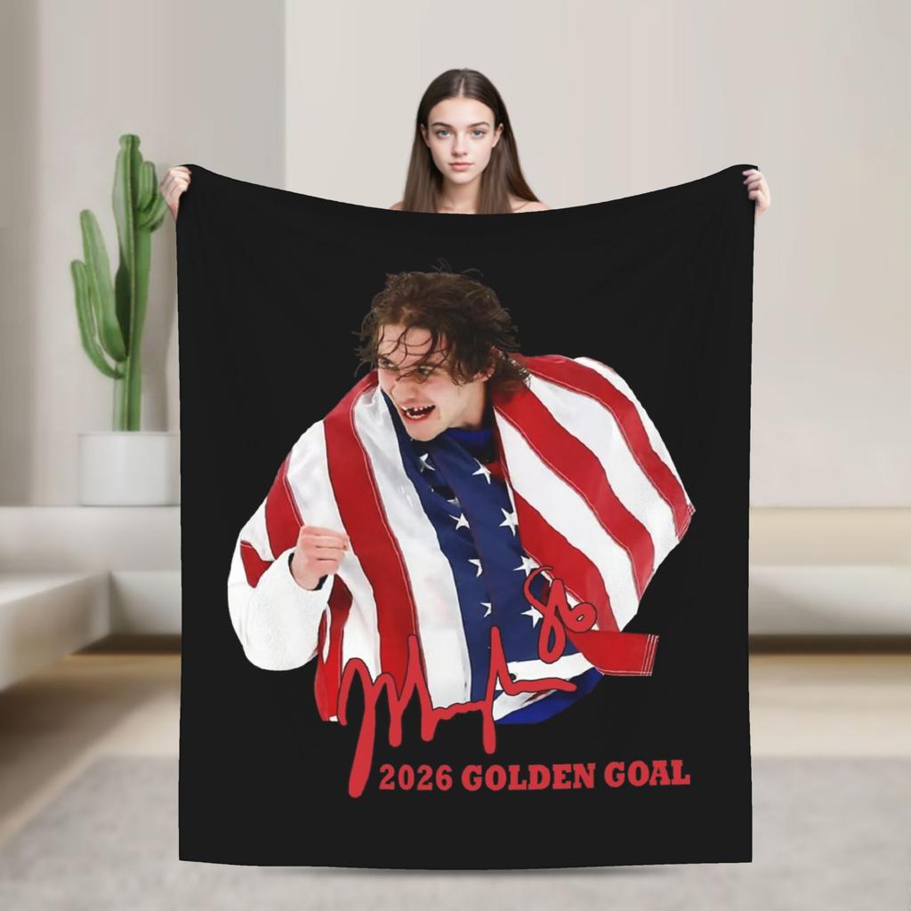 Jack Hughes USA Gold Medal Hockey Blanket Flannel Textile Decor Multi-function Warm Throw Blanket for Bedding Car Bedspread