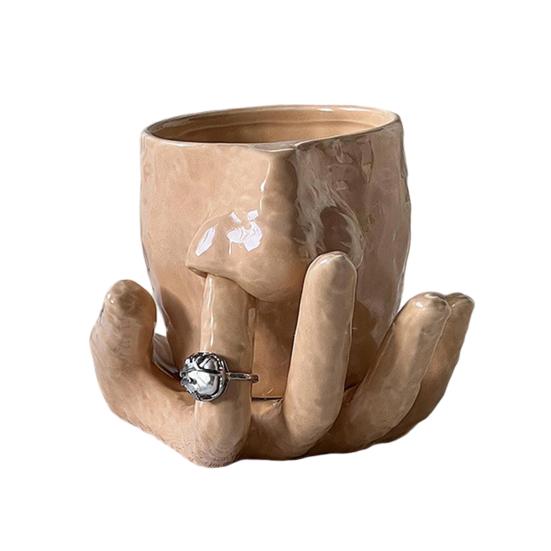Кружка для ковыряния в носу Смешная кружка-нос с ручкой-пальцем Керамическая чашка для хранения с рельефной ручкой-ладонью Подставка для колец для украшения дома и офиса Подарок