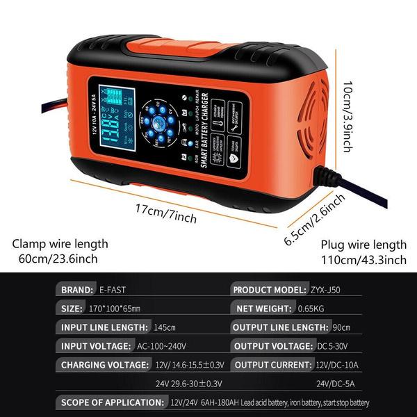 Интеллектуальное устройство для обслуживания аккумуляторов. Зарядное устройство для аккумуляторов на 10 А, 24 В и 12 В. Автомобильное зарядное устройство с ЖК-дисплеем. США. Автомобильное зарядное устройство. Импульсный стартер AGM/GEL.