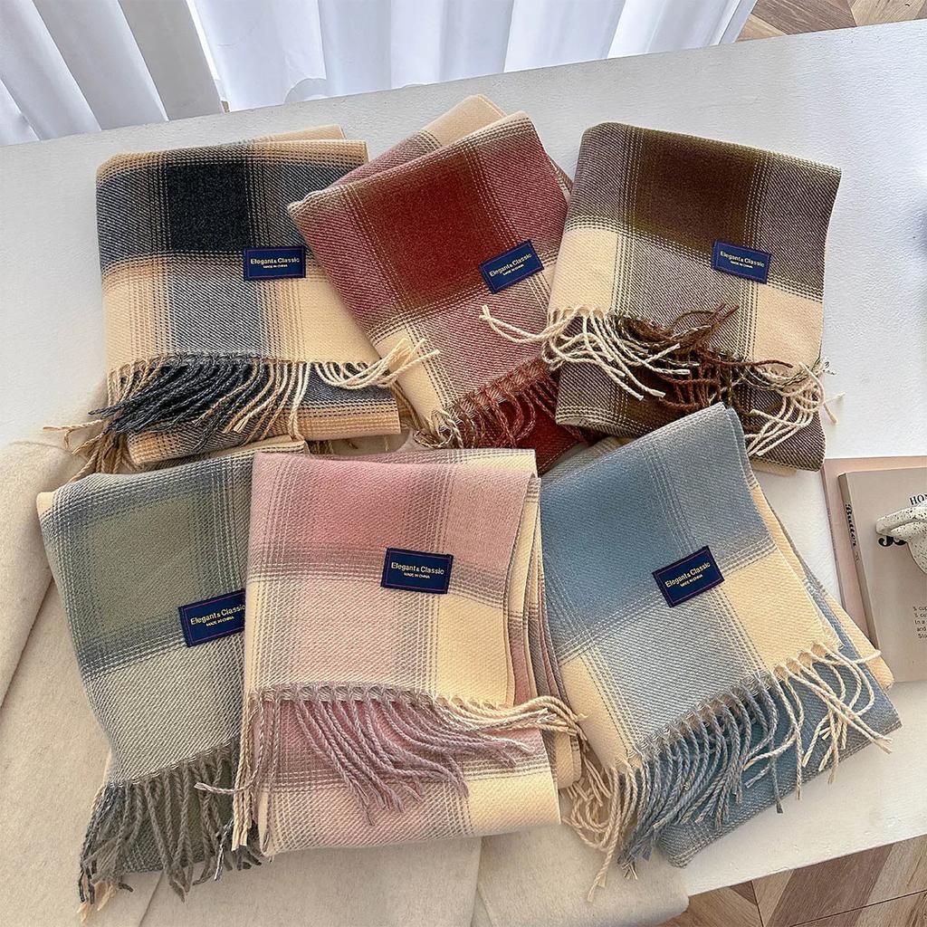 50*210CM Thickened Warm Scarf For Women Long Tassel Color Pashmina Shawl Faux Cashmere Warps Autumn Winter Blanket For Wen