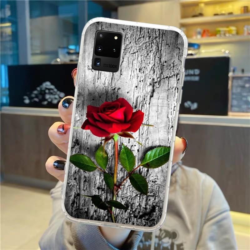 Чехол для телефона с цветком красной розы для Samsung Galaxy S10 S21 S22 Plus Ultra A91 A51 A21S A12 Прозрачная накладка для телефона