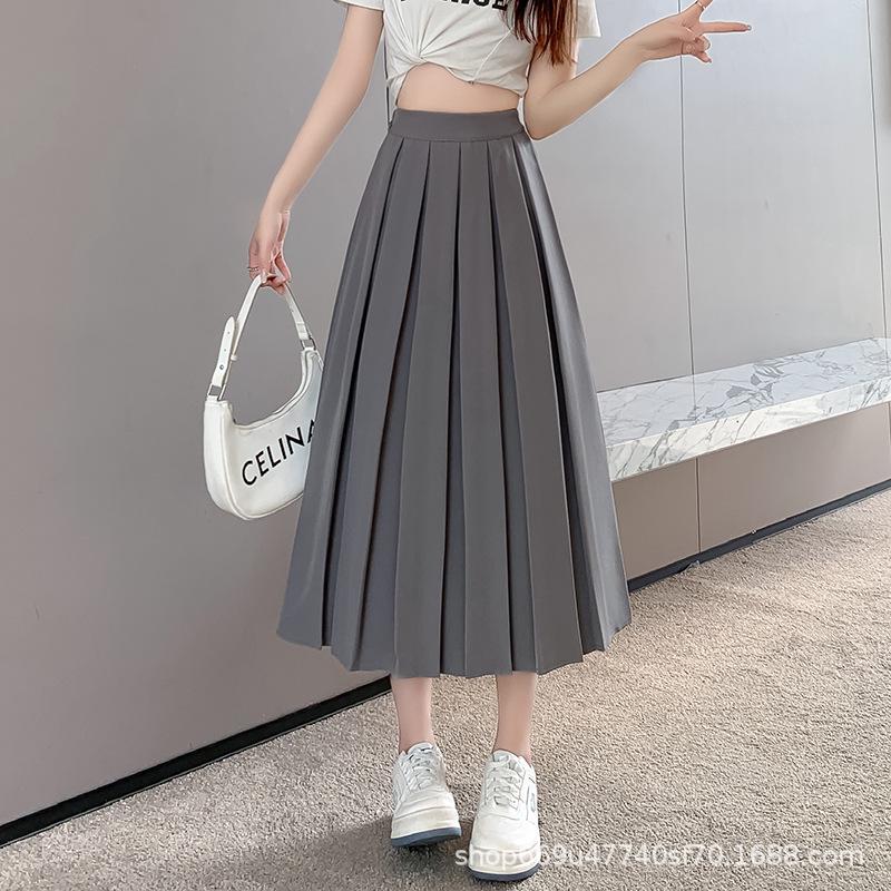 Pleated Midi Skirt for Women - High Waist Ballet Style A-line, Perfect for Autumn and Winter Commutes