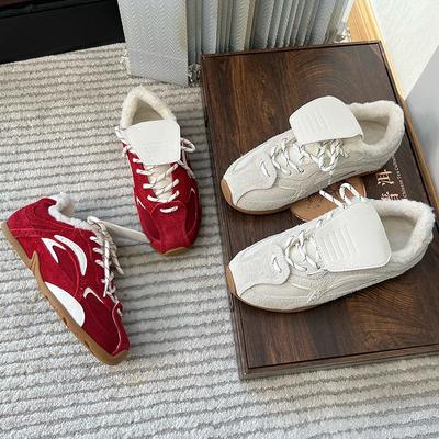 Кожаный бархат женские зимние новые теплые ретро спортивные туфли универсальные повседневные женские туфли