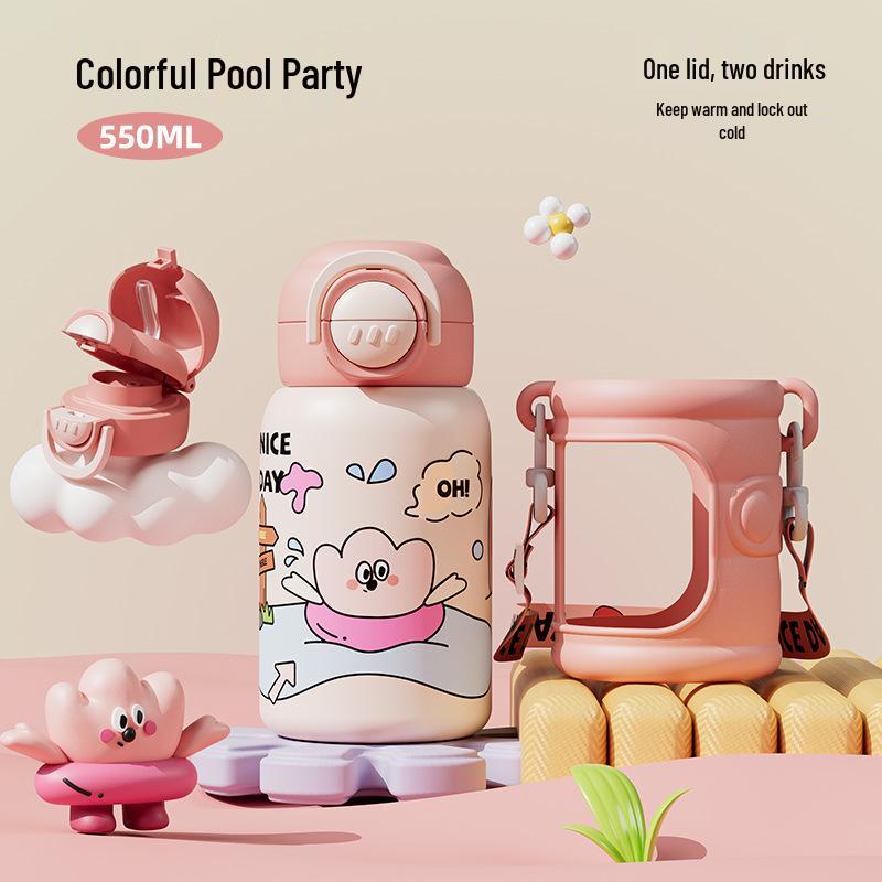 316 Stainless Steel Cartoon Flip-Top Children's Thermos - Portable Double Drink Water Bottle for Students
