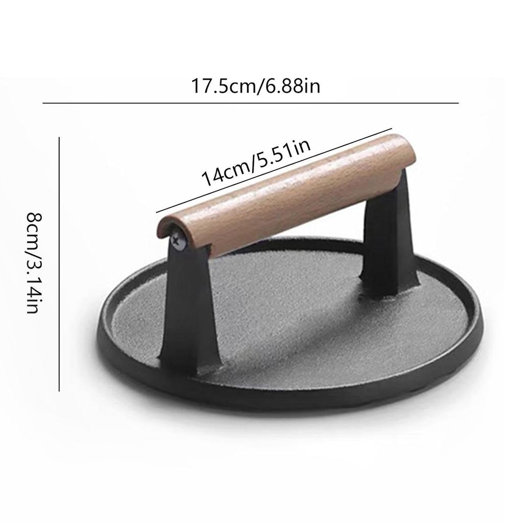 Пресс для бургеров, прочный чугунный прессованный бекон, деревянная ручка, гриль с мясными котлетами, идеально подходит для гриля и приготовления пищи