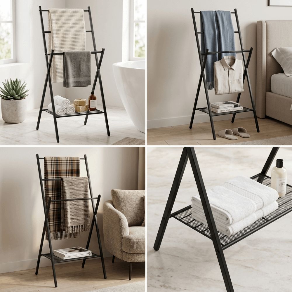Foldable Structure Foldable Towel Drying Rack Multi-purpose Storage Organizer Bathroom