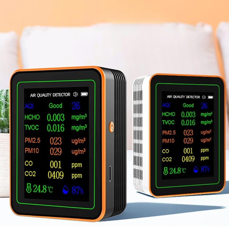 Измеритель качества воздуха HCHO TVOC CO CO2 PM2.5 PM10 Температуры и Влажности с Звуковыми Сигнализаторами Тестер Цветной Дисплей