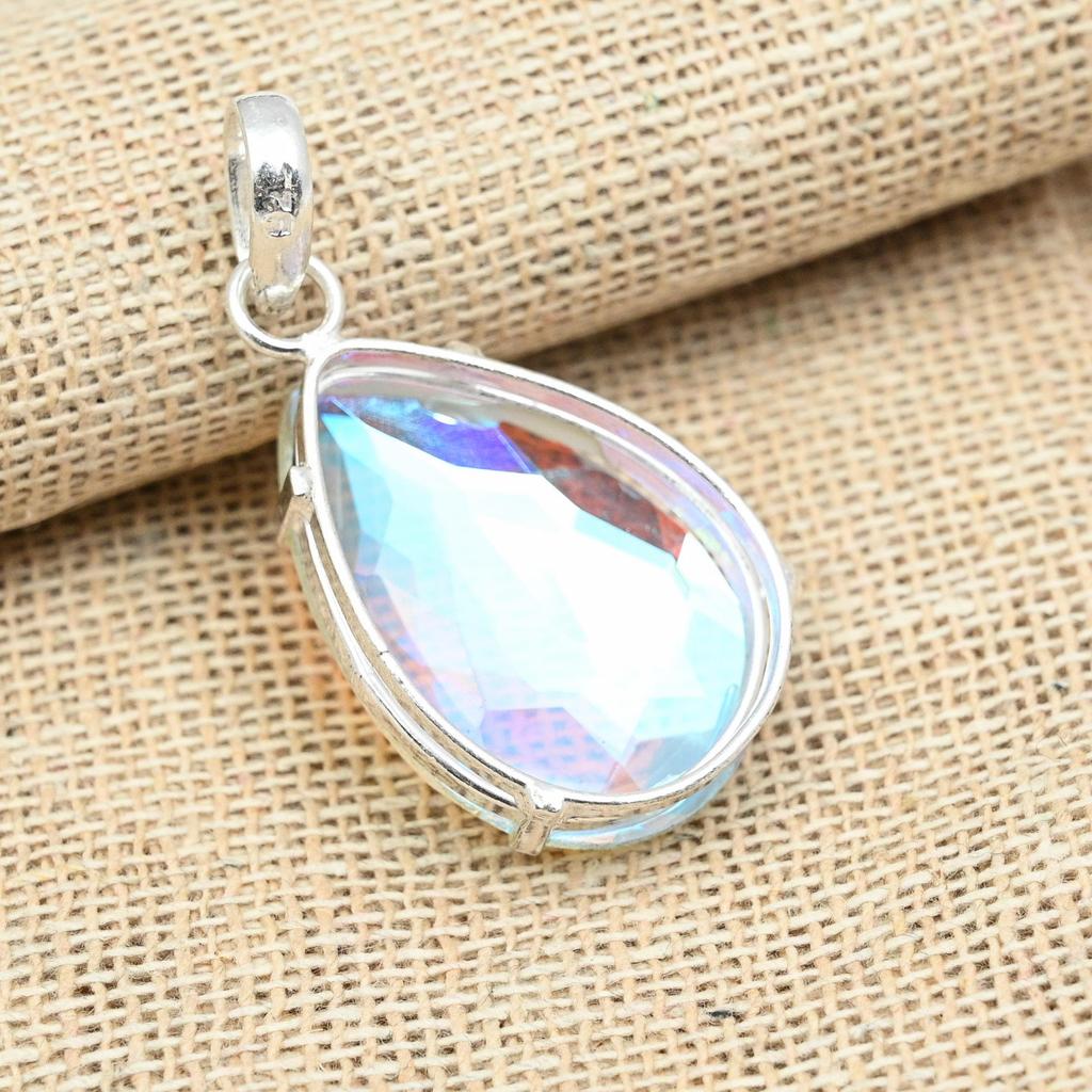 Граненый Mistic Topaz Gemstone 925 Sterling Silver Handmade Elegant Jewelry Pendant