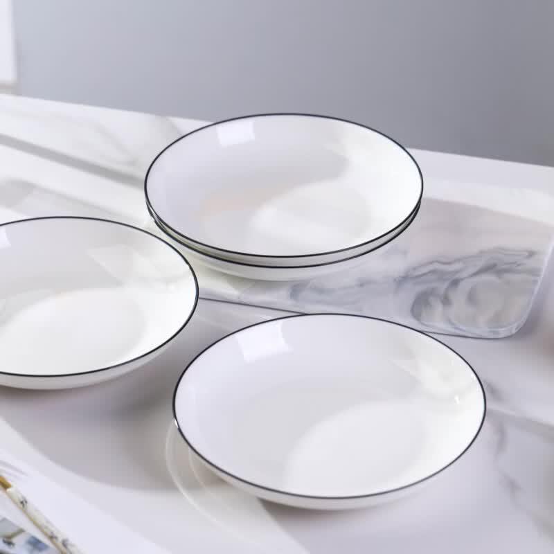 Керамические глубокие сервировочные тарелки Haoya Jingdezhen, 8 дюймов - Черная линия под глазурью, Набор из 6 штук