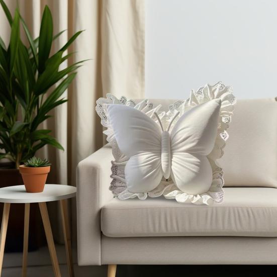 Декоративная подушка-бабочка, плюшевая подушка-бабочка с кружевной оборкой, декоративная подушка для спальни, для дивана в гостиной, кровати, автомобиля