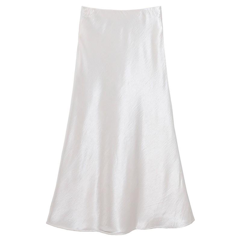 Французская атласная миди-юбка А-силуэта с высокой талией для женщин - Осенняя коллекция