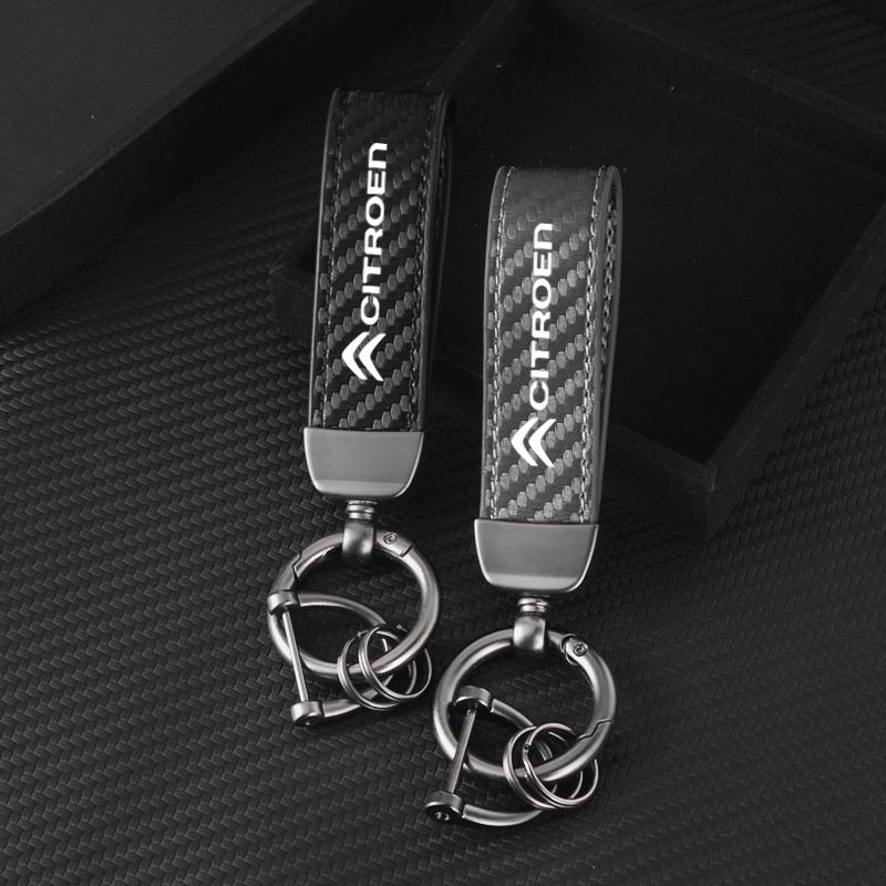 GJDJ7 Carbon Leather Key Chain Ring Keyring For Citroen C1 C2 C3 Vts C4 Saxo C4L C5 C6 C8 Xsara Picasso Berlingo Cactus Aircross C3-XR