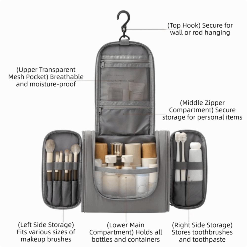 Three Zipper Hanging Toiletry Bag Large Capacity Cosmetic Bag Portable Wash Toiletry Bags for Home