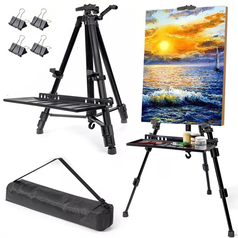 1Set Artist Easel Stability Art Board Clips Adjustable Black DIY Easel Tray Aluminum Alloy