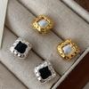 Square Mother-Of-Pearl Stud Metal Design Retro Celebrity Versatile Temperament French Small And Exquisite